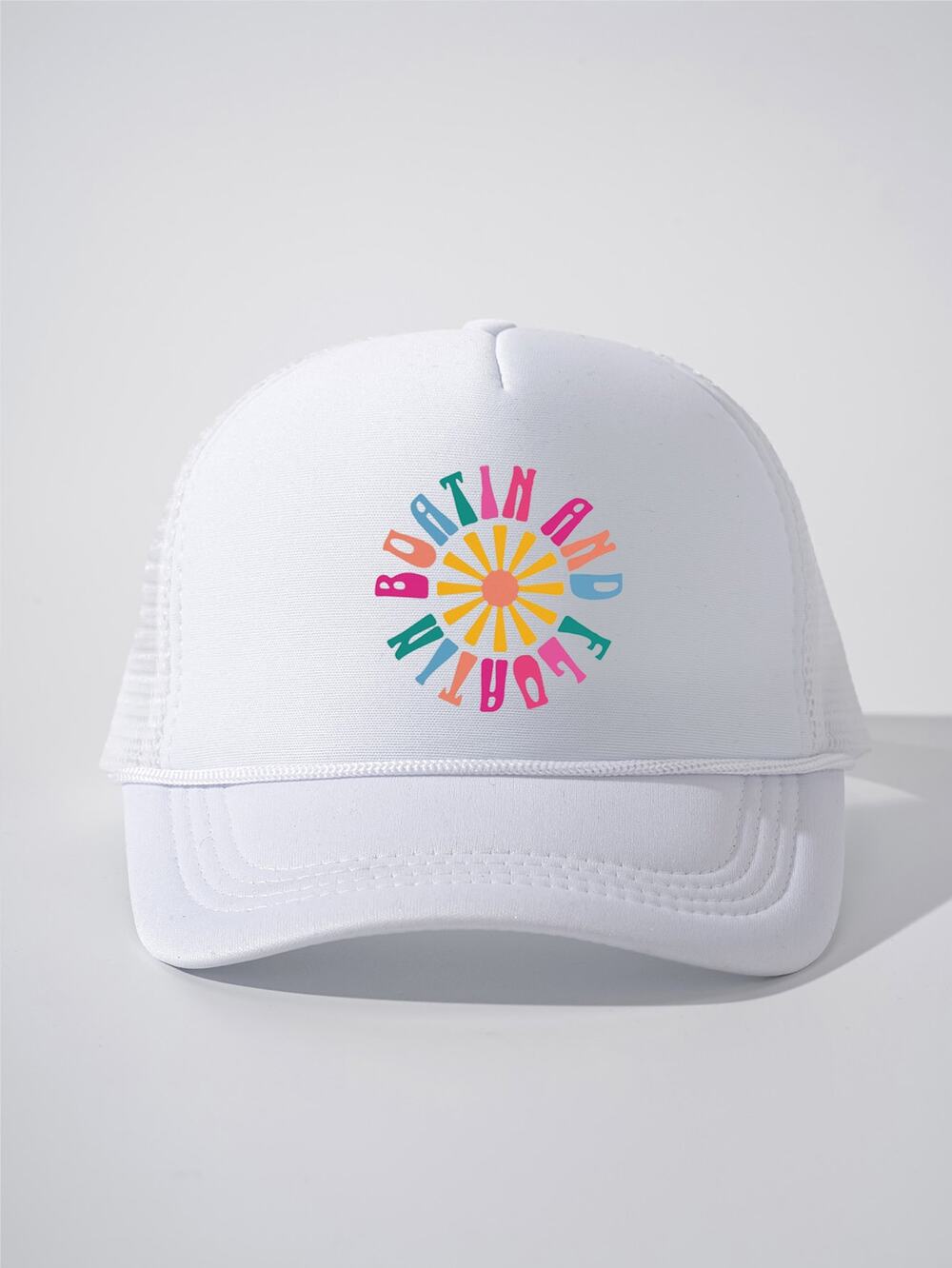 Boatin’ & Floatin’ Graphic White Mesh Snapback Trucker Hat NWOT